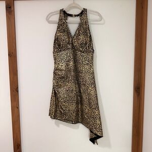 Swim365 Gold Metallic Leopard Print Swim Dress Women Size 14 Black | Glam